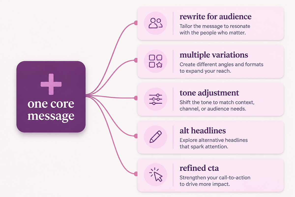 AI generating audience-specific variations of one Facebook Group post