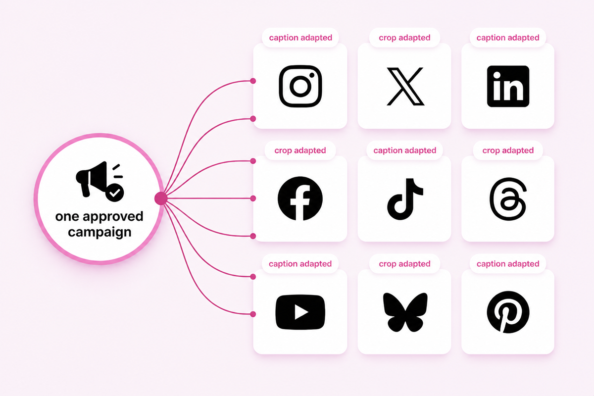 Posting one campaign to nine social platforms from one app with Purple+