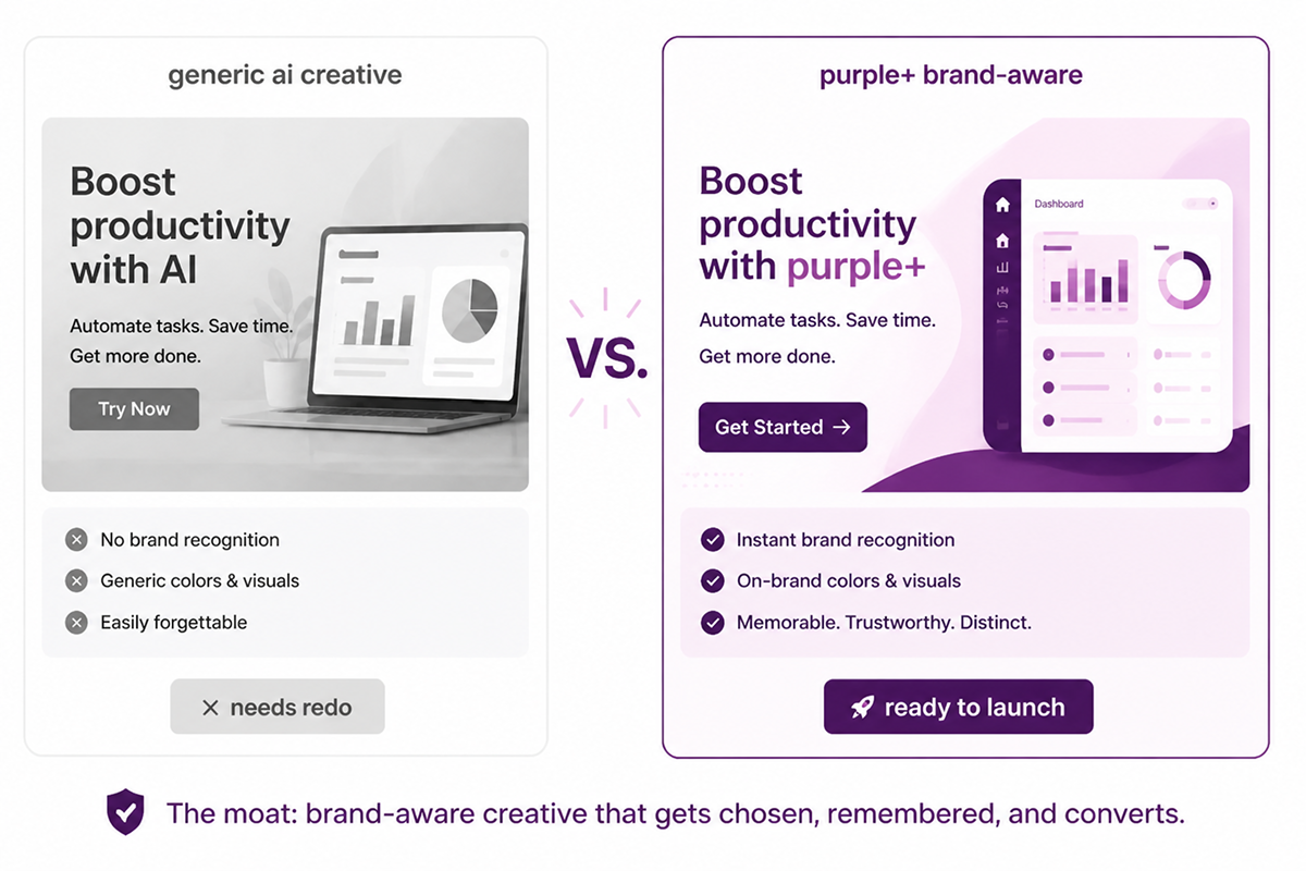 Brand-aware ad creative in your own colors versus generic AI output