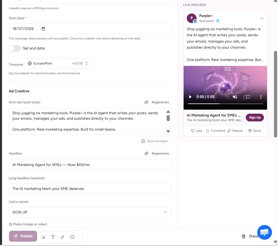 Purple+ generating on-brand ad creative variations from one brief