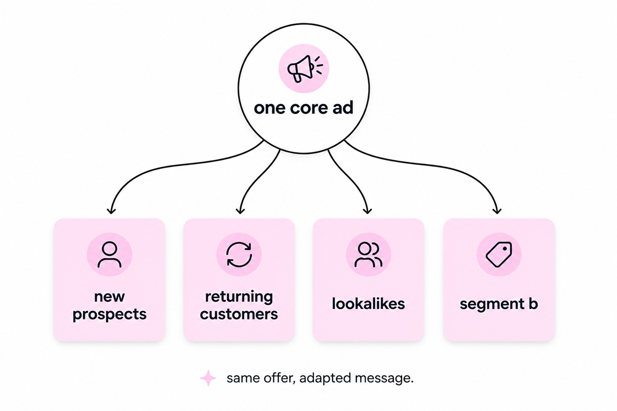 One Facebook ad adapted into variations for different audience segments