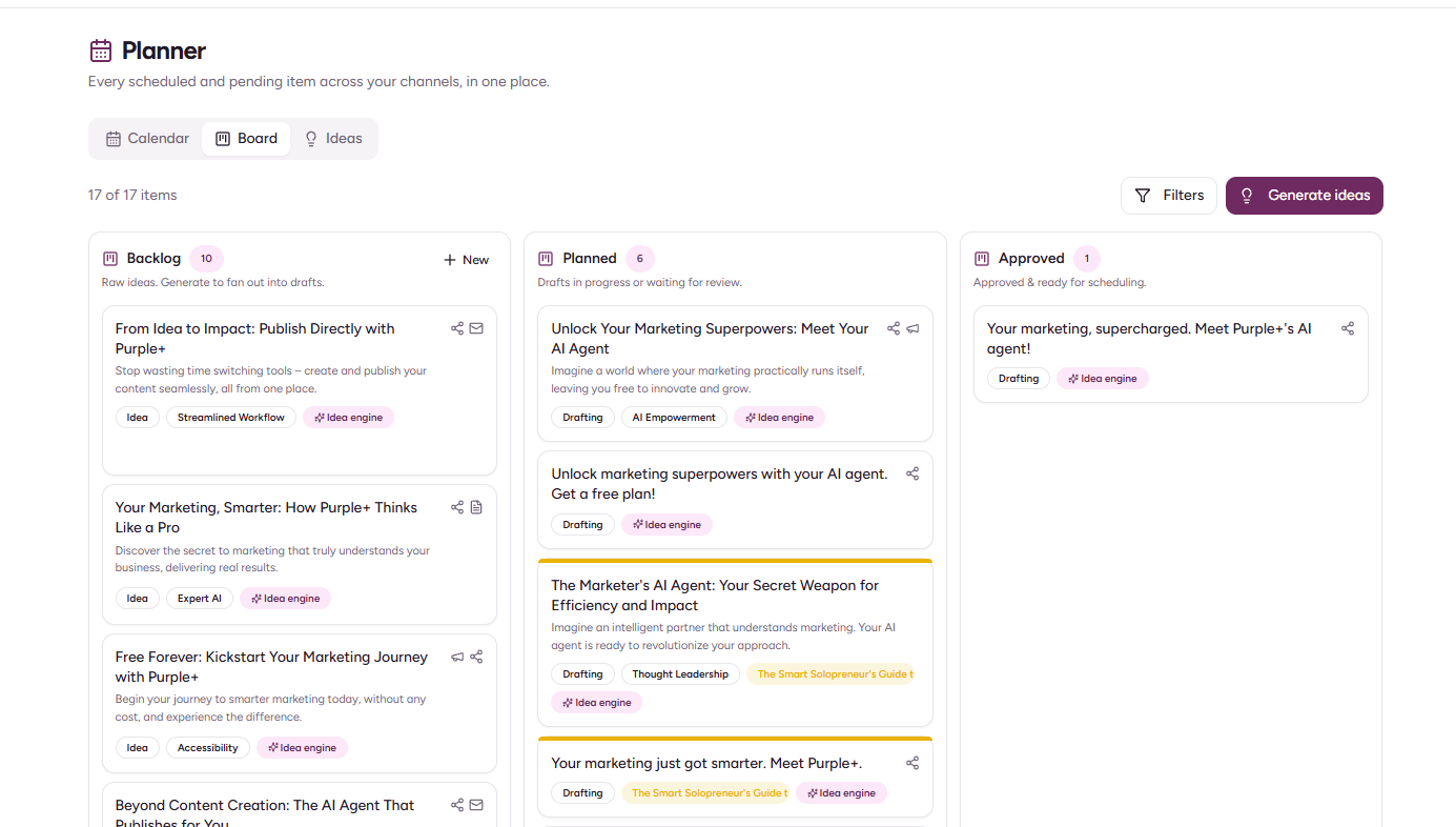 purple+ planner board