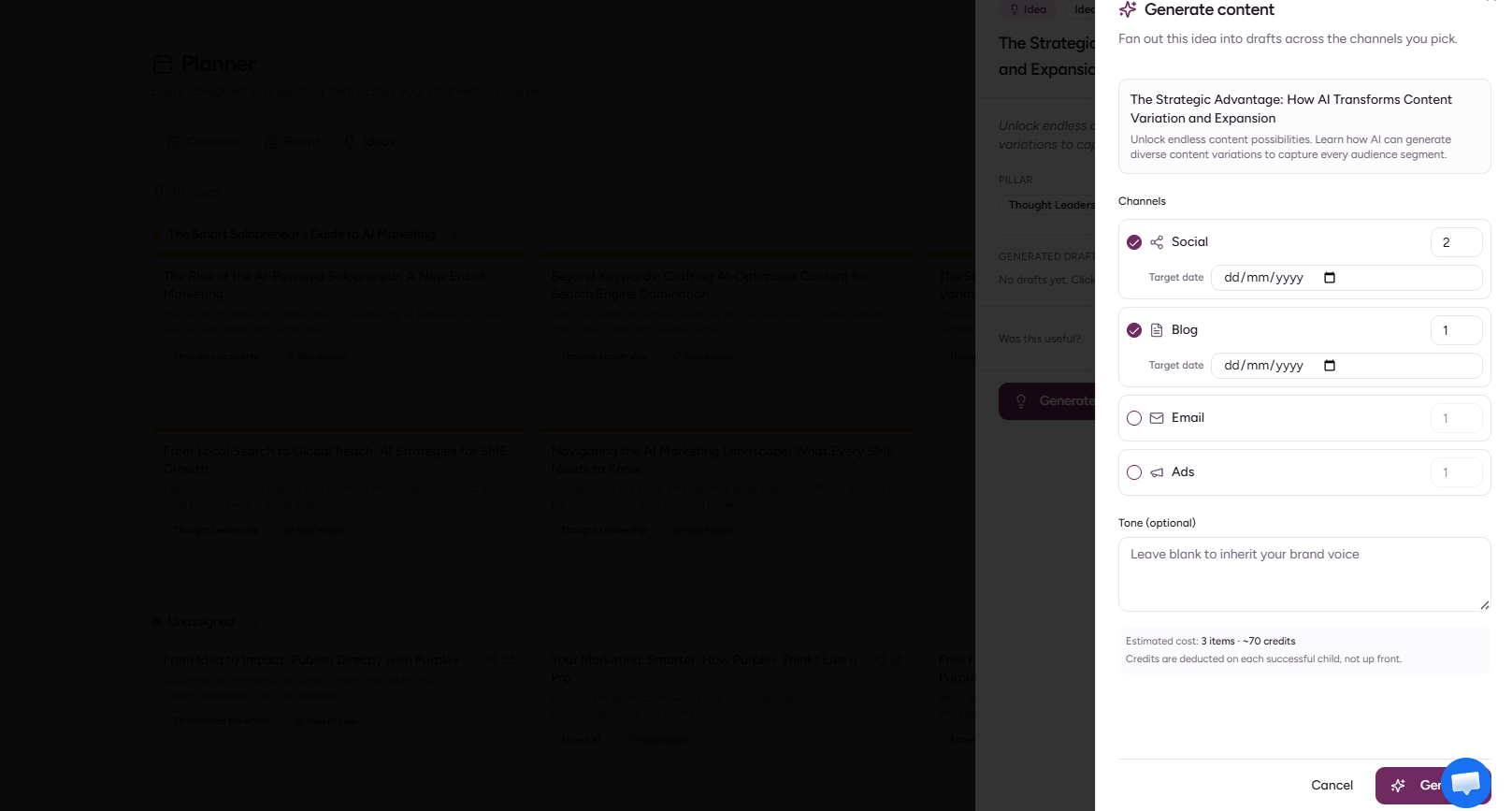 purple+ ideas into content