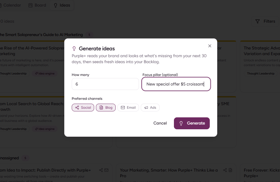 purple+ generate ideas