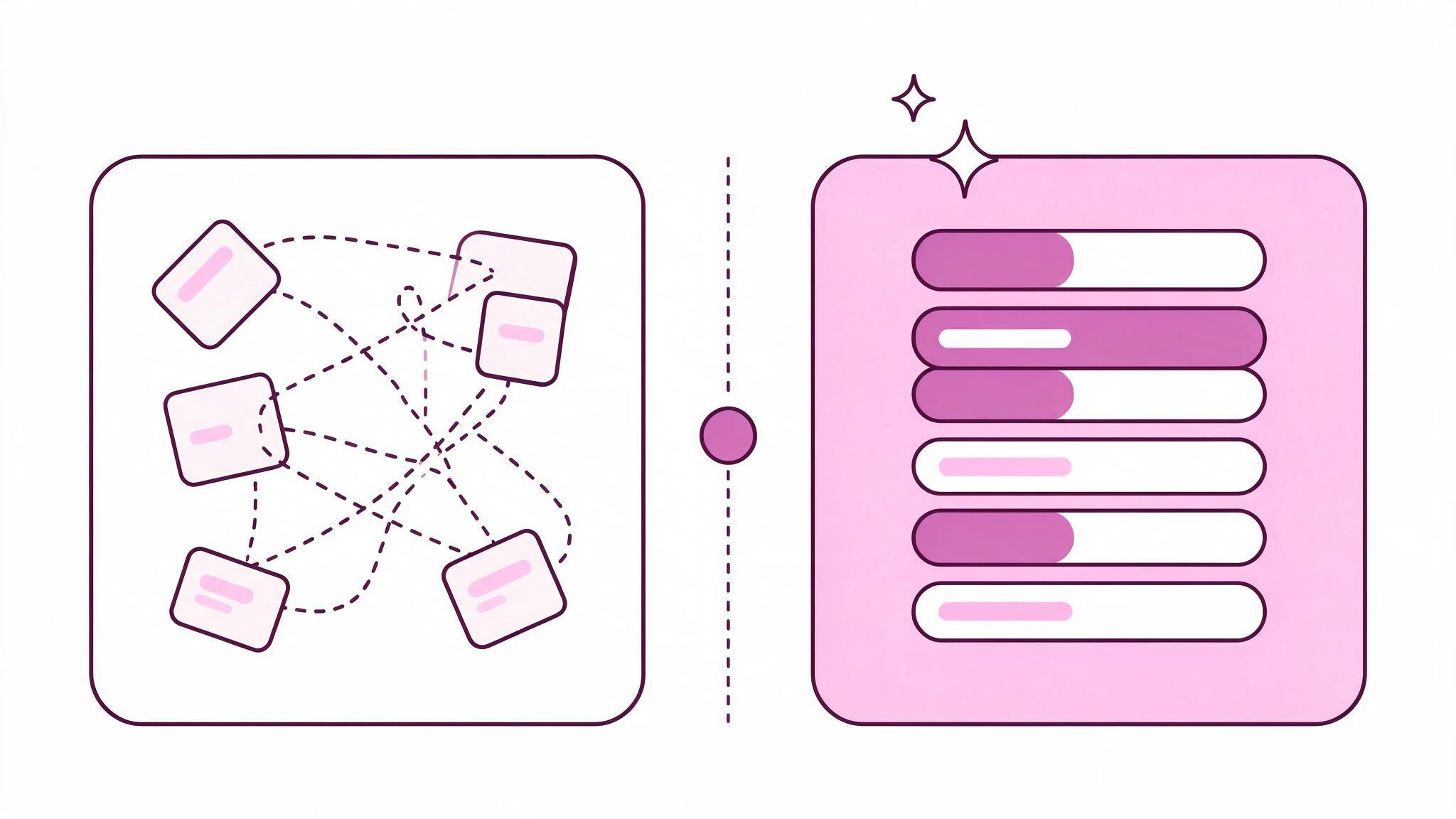 Fragmented channel-by-channel marketing compared with one connected campaign workflow