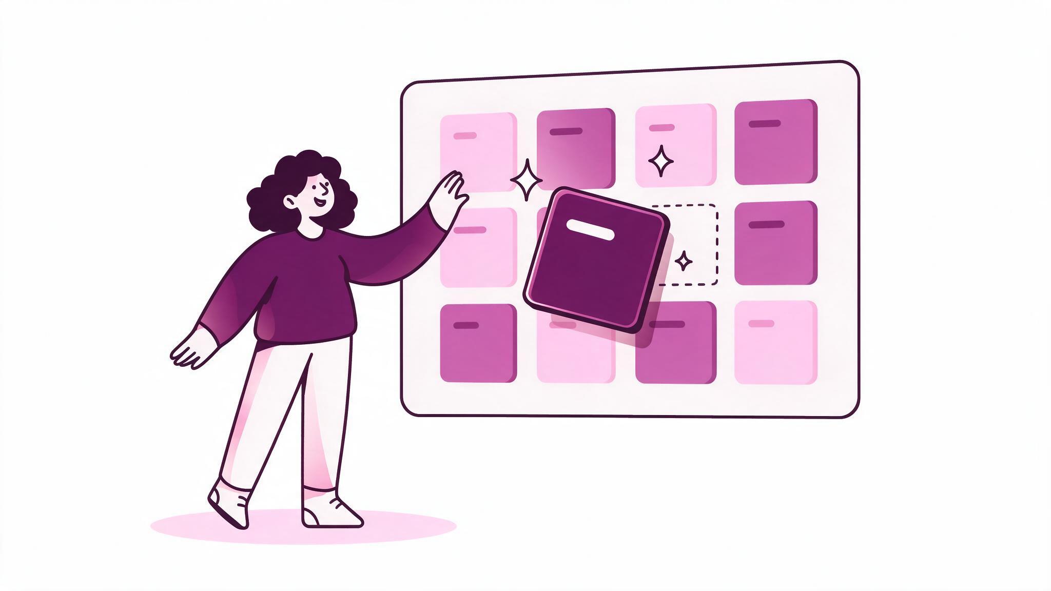 Marketer selecting one idea from a board of options in the 2030 marketing department