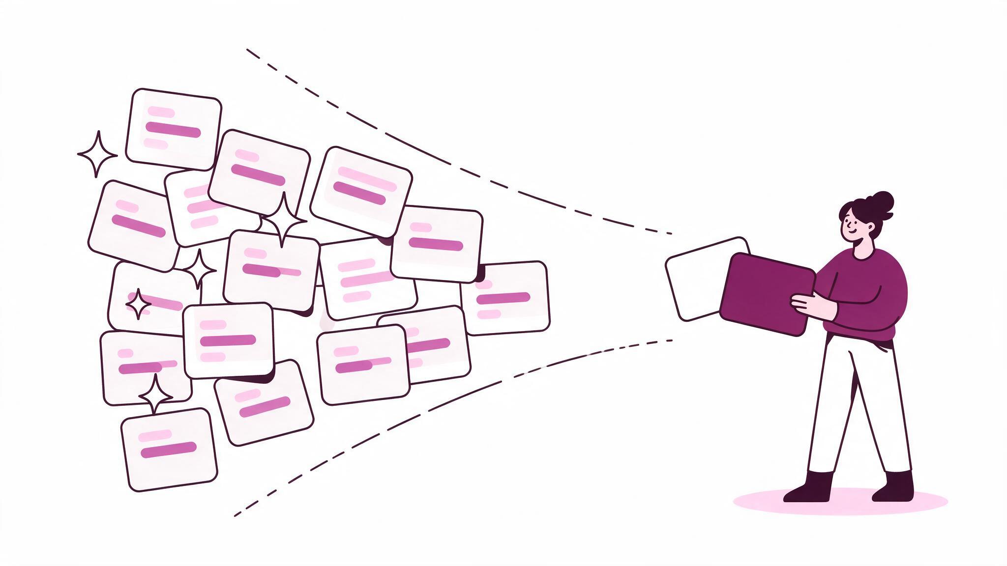 Marketer narrowing a large volume of generated ideas down to the two worth producing