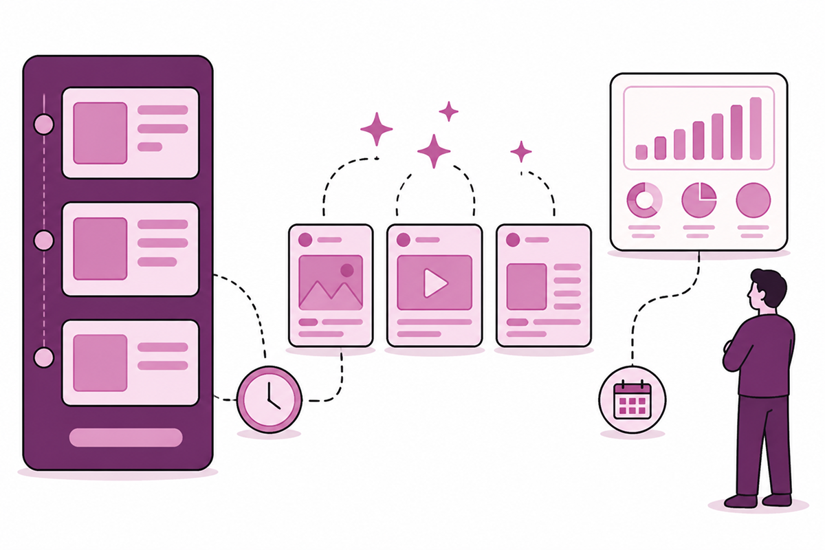 Social media content continuing to publish automatically while performance data is collected
