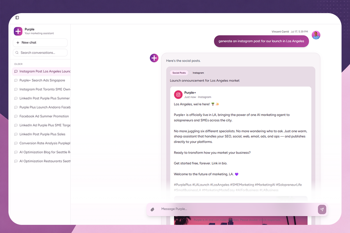 Purple+ AI Marketing Chat