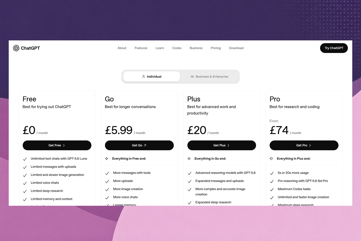ChatGPT pricing