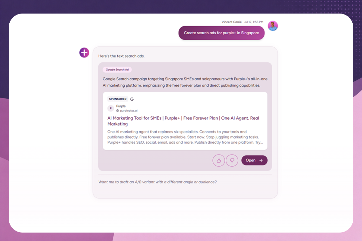 Purple+ AI Google Search ads