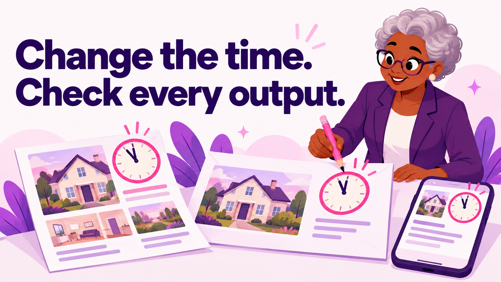Estate agent checking viewing information across printed and digital campaign materials