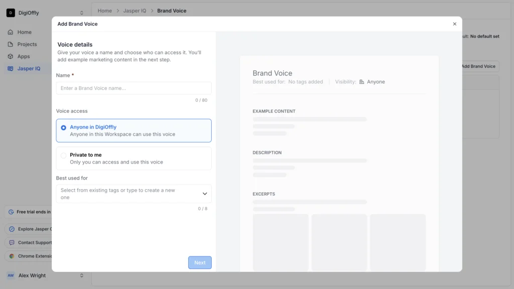 Jasper AI brand workspace