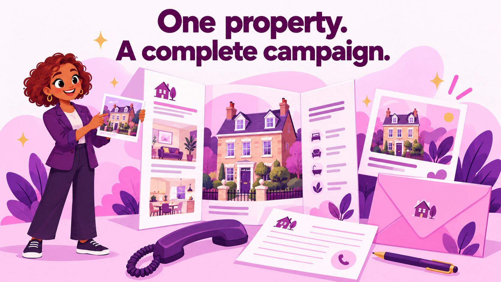 Estate-agency campaign materials built around one property and viewing event